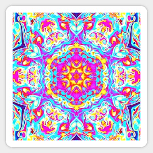 Psychedelic Mandala Flower Blue Pink and Yellow Sticker